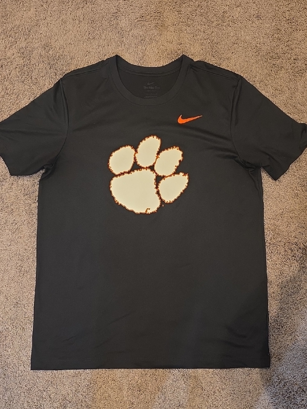 Nike Black Tee with White Paw and Orange Swoosh Large